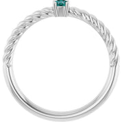 14K White 3 mm Lab-Grown Alexandrite Solitaire Rope Ring
