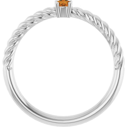 Sterling Silver 3 mm Natural Citrine Solitaire Rope Ring - Elegant Jewelry by [Brand Name]