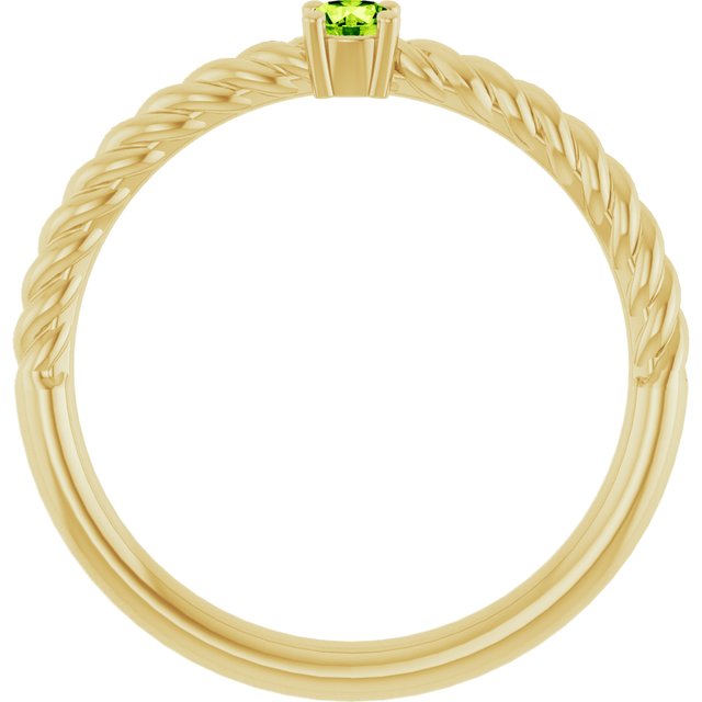 14K Yellow 3 mm Natural Peridot Solitaire Rope Ring