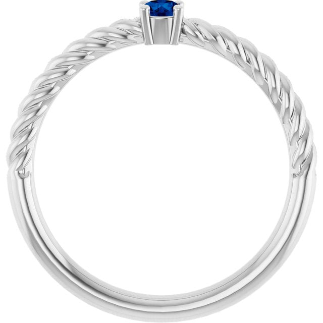 Platinum 3 mm Lab-Grown Blue Sapphire Solitaire Rope Ring