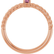 14K Rose 3 mm Natural Pink Tourmaline Solitaire Rope Ring