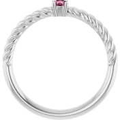 Platinum 3 mm Natural Pink Tourmaline Solitaire Rope Ring