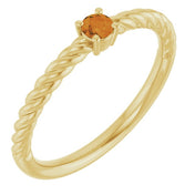 14K Yellow Gold 3 mm Natural Citrine Solitaire Rope Ring - Elegant Design by [Brand Name] - Part Number 72207:140:P