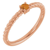 14K Rose 3 mm Natural Citrine Solitaire Rope Ring