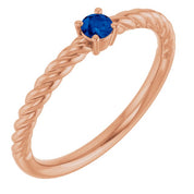 14K Rose 3 mm Natural Blue Sapphire Solitaire Rope Ring