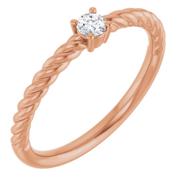 14K Rose 3 mm Natural White Sapphire Solitaire Rope Ring