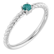 14K White 3 mm Lab-Grown Alexandrite Solitaire Rope Ring