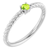 Platinum 3 mm Natural Peridot Solitaire Rope Ring