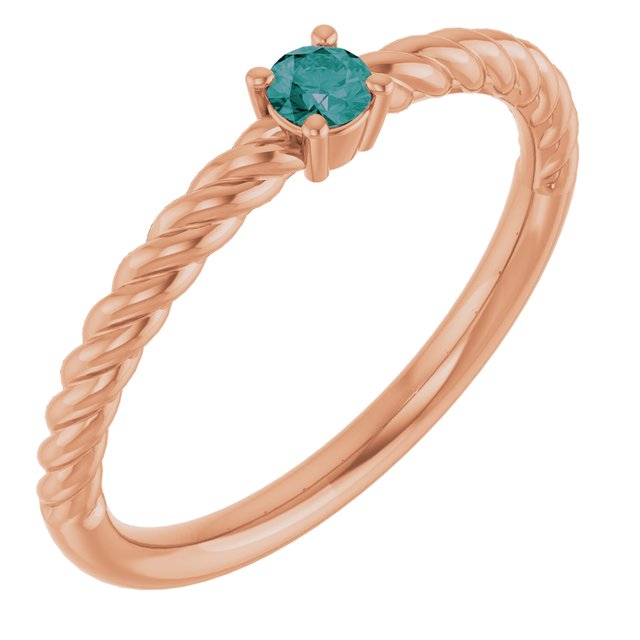 14K Rose 3 mm Lab-Grown Alexandrite Solitaire Rope Ring