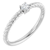 Platinum 3 mm Natural White Sapphire Solitaire Rope Ring