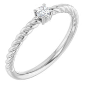 Platinum 3 mm Natural White Sapphire Solitaire Rope Ring