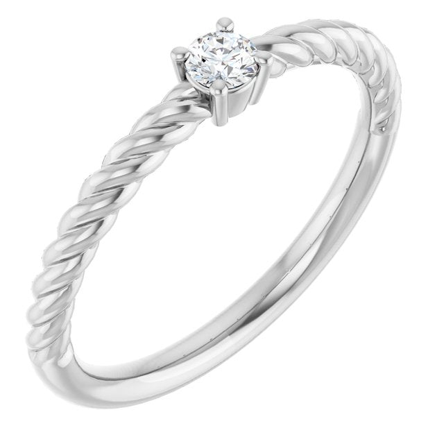 Platinum 3 mm Natural White Sapphire Solitaire Rope Ring