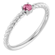Platinum 3 mm Natural Pink Tourmaline Solitaire Rope Ring