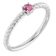 Platinum 3 mm Natural Pink Tourmaline Solitaire Rope Ring