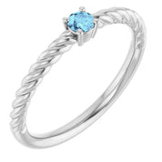Platinum 3 mm Natural Aquamarine Solitaire Rope Ring