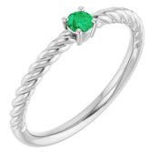 Platinum 3 mm Lab-Grown Emerald Solitaire Rope Ring