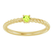 14K Yellow 3 mm Natural Peridot Solitaire Rope Ring