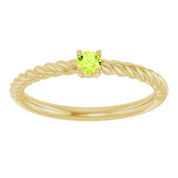 14K Yellow 3 mm Natural Peridot Solitaire Rope Ring