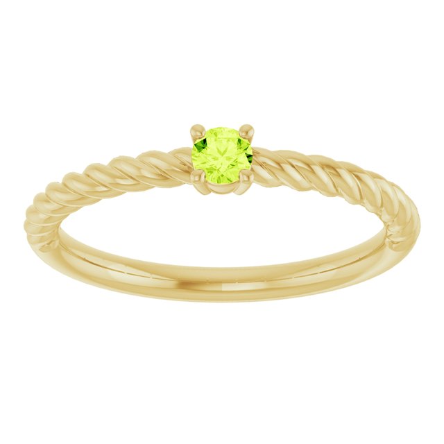 14K Yellow 3 mm Natural Peridot Solitaire Rope Ring