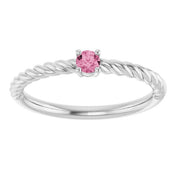 Platinum 3 mm Natural Pink Tourmaline Solitaire Rope Ring