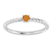 Platinum 3 mm Natural Citrine Solitaire Rope Ring