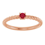 14K Rose 3 mm Lab-Grown Ruby Solitaire Rope Ring