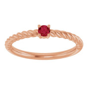 14K Rose 3 mm Lab-Grown Ruby Solitaire Rope Ring