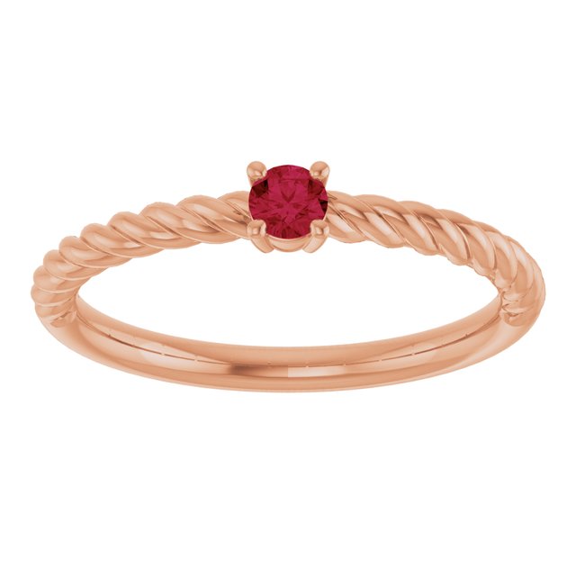 14K Rose 3 mm Lab-Grown Ruby Solitaire Rope Ring