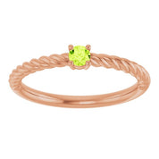 14K Rose 3 mm Natural Peridot Solitaire Rope Ring