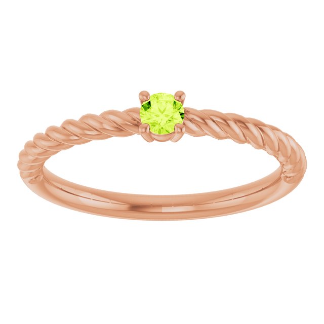 14K Rose 3 mm Natural Peridot Solitaire Rope Ring