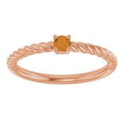 14K Rose 3 mm Natural Citrine Solitaire Rope Ring