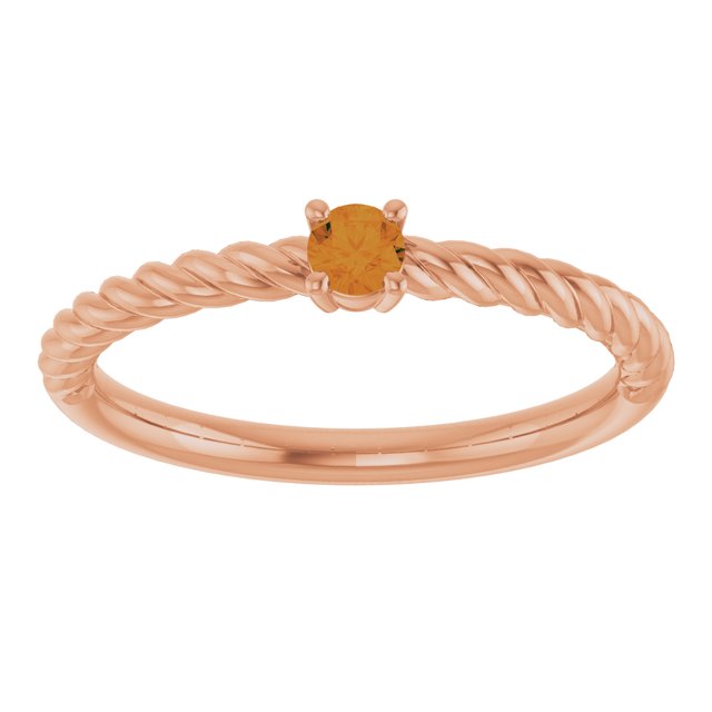 14K Rose 3 mm Natural Citrine Solitaire Rope Ring