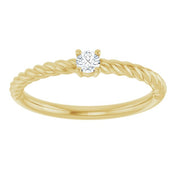 14K Yellow 3 mm Natural White Sapphire Solitaire Rope Ring