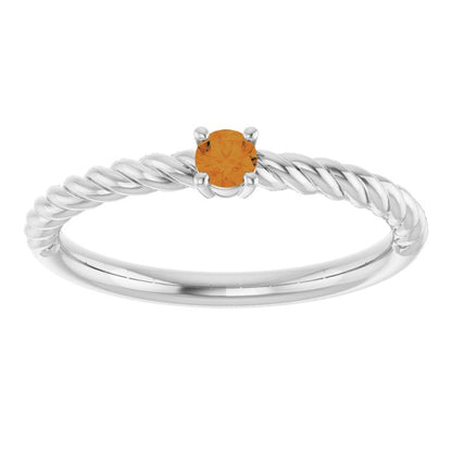 Sterling Silver 3 mm Natural Citrine Solitaire Rope Ring - Elegant Jewelry by [Brand Name]