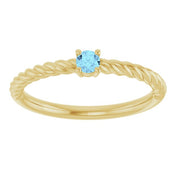14K Yellow 3 mm Natural Aquamarine Solitaire Rope Ring