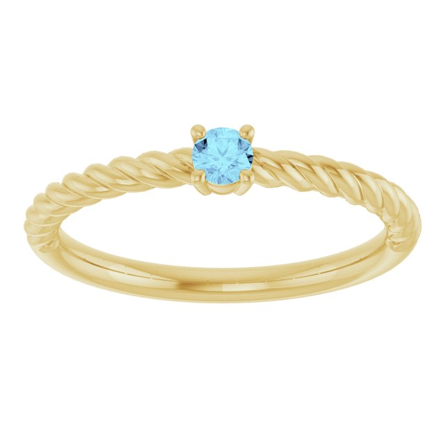 14K Yellow 3 mm Natural Aquamarine Solitaire Rope Ring