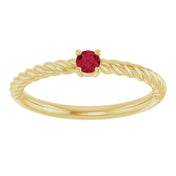 14K Yellow 3 mm Natural Ruby Solitaire Rope Ring