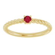 14K Yellow 3 mm Natural Ruby Solitaire Rope Ring