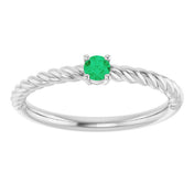 14K White 3 mm Lab-Grown Emerald Solitaire Rope Ring
