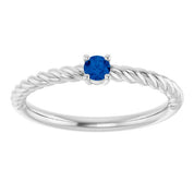 Platinum 3 mm Lab-Grown Blue Sapphire Solitaire Rope Ring