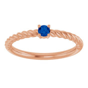 14K Rose 3 mm Natural Blue Sapphire Solitaire Rope Ring