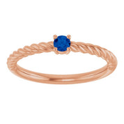 14K Rose 3 mm Natural Blue Sapphire Solitaire Rope Ring