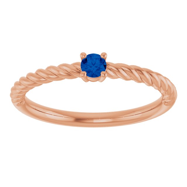 14K Rose 3 mm Natural Blue Sapphire Solitaire Rope Ring