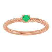 14K Rose 3 mm Lab-Grown Emerald Solitaire Rope Ring