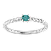 14K White 3 mm Lab-Grown Alexandrite Solitaire Rope Ring