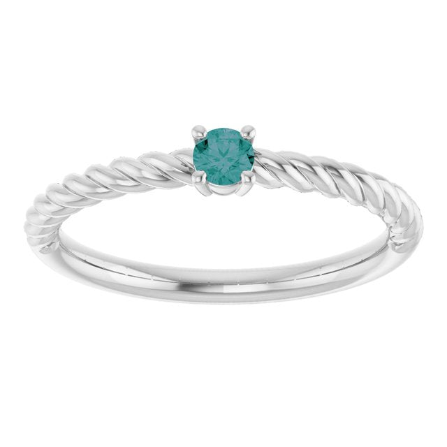14K White 3 mm Lab-Grown Alexandrite Solitaire Rope Ring