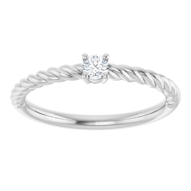 Platinum 3 mm Natural White Sapphire Solitaire Rope Ring