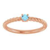 14K Rose 3 mm Natural Aquamarine Solitaire Rope Ring