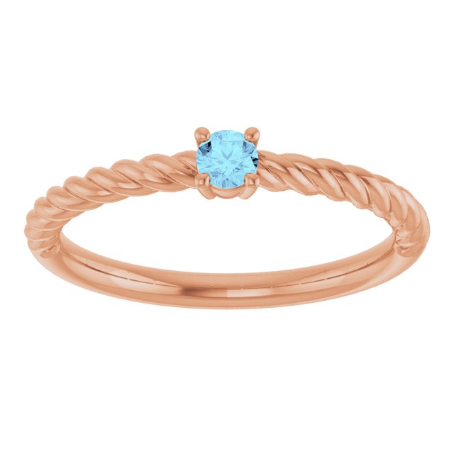 14K Rose 3 mm Natural Aquamarine Solitaire Rope Ring
