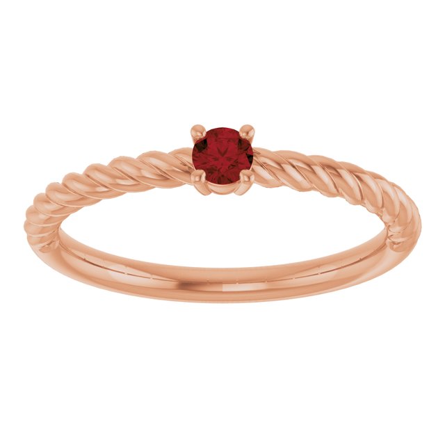 14K Rose 3 mm Natural Mozambique Garnet Solitaire Rope Ring